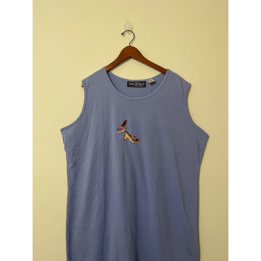 Needle & Threads Midi Tank Dress 2X Periwinkle Embroidered Shoes Retro 90 Casual - Picture 4 of 9